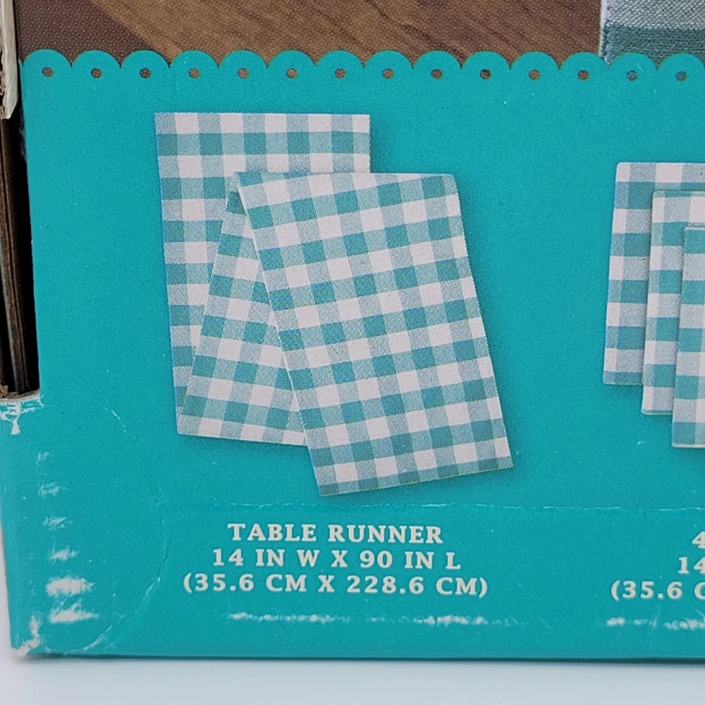 The Pioneer Woman Table Linen Set Teal White Charming Check Tablescape 13pc NEW
